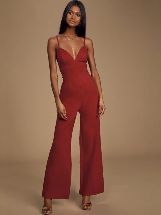 Lulus Pants - Lulus Classic Babe Wine Red Sleeveless Wide-Leg Jumpsuit​ NWT